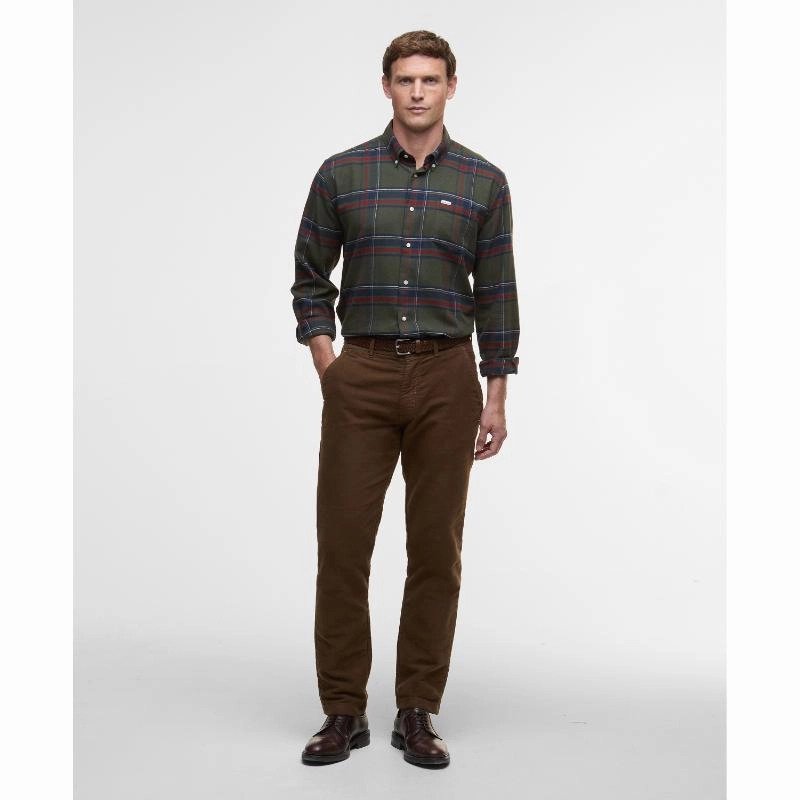Barbour Dogwood Regular Mens Checked Shirt - Olive Mega Savings Now