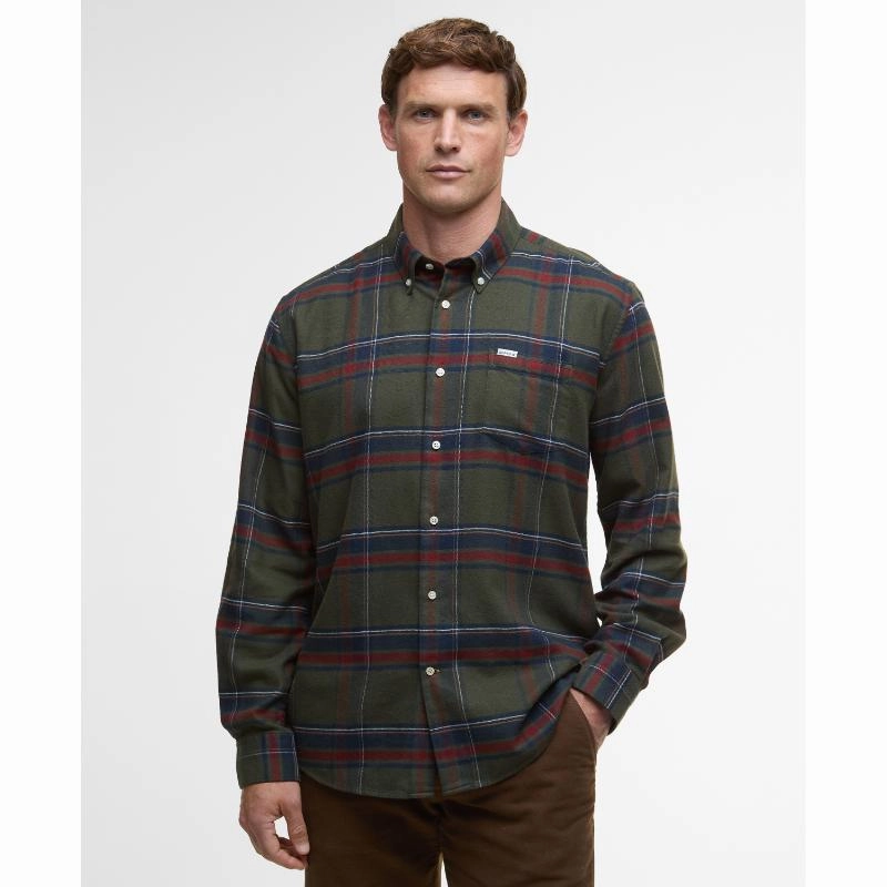 Barbour Dogwood Regular Mens Checked Shirt - Olive Grab Your Deal Today