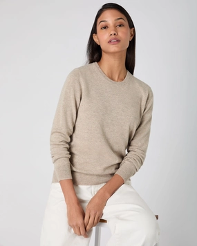 Women'S Evie Classic Round Neck Cashmere Jumper Oatmeal Brown Big Savings Event Exclusive Hot Pick