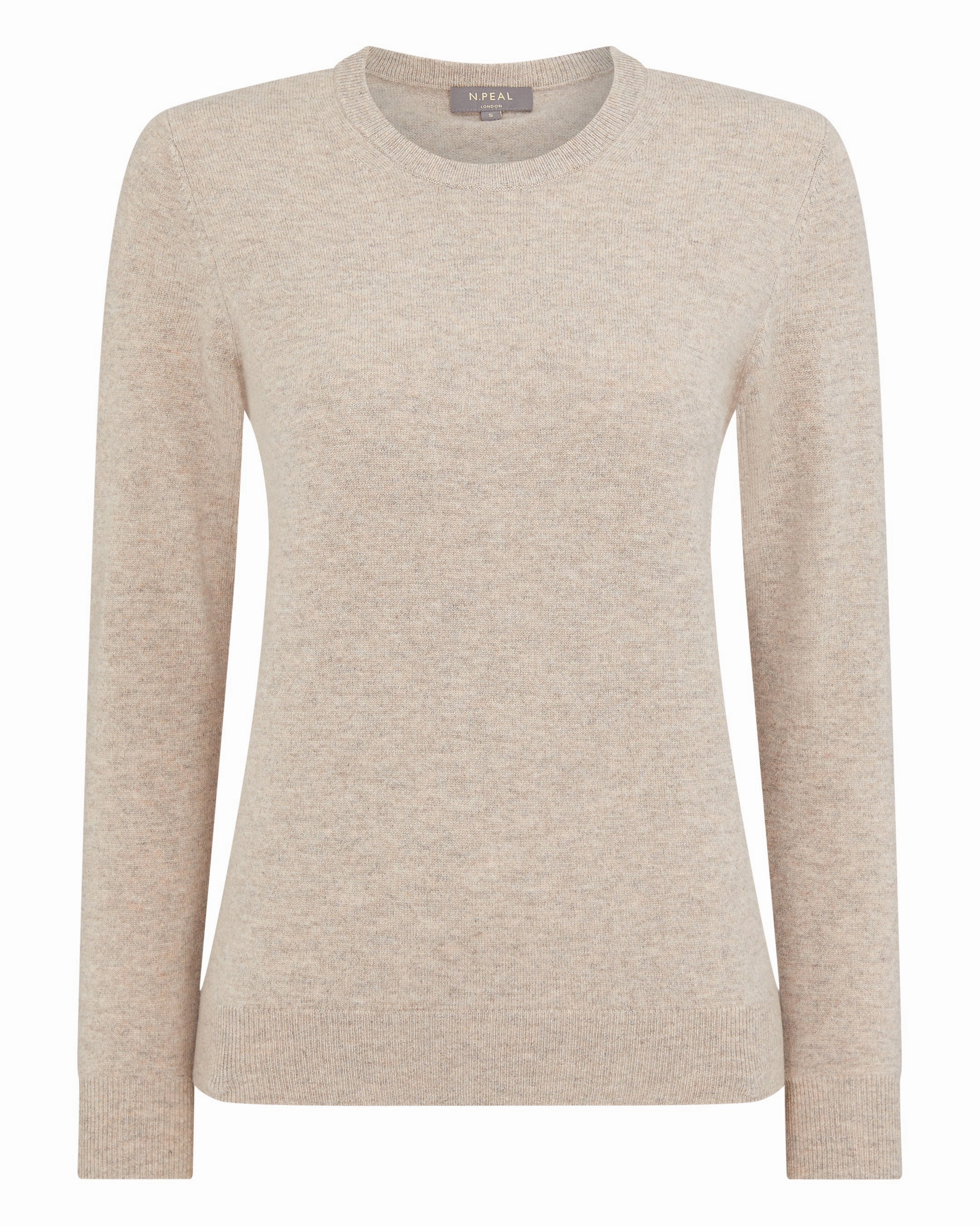 Women'S Evie Classic Round Neck Cashmere Jumper Oatmeal Brown Trending Offer Today