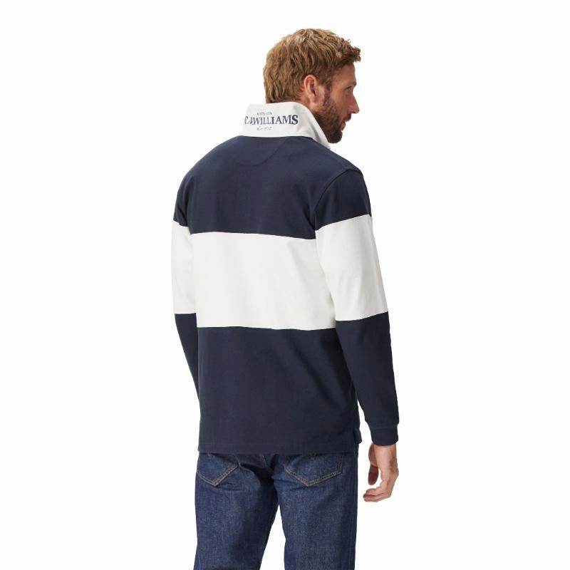 R.M.Williams Magnus Mens Cotton Rugby Sweatshirt - Navy/White Shop the Savings Now
