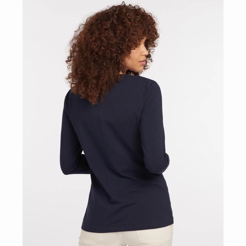 Barbour Fareham Ladies Long Sleeve T-Shirt - Navy Big Sale Today