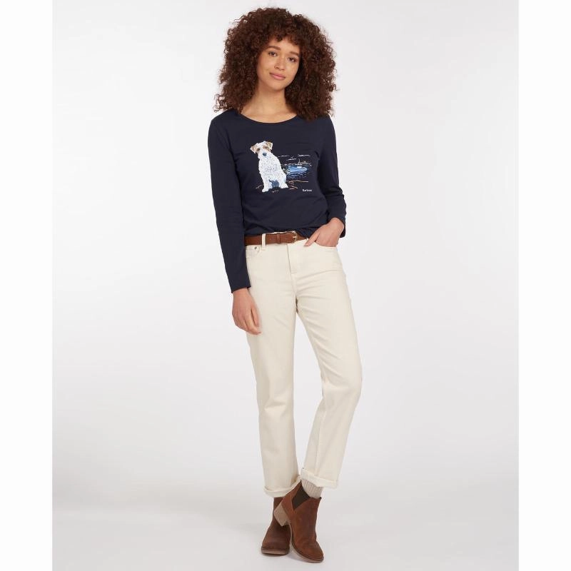 Barbour Fareham Ladies Long Sleeve T-Shirt - Navy Special Surprise Sale Instant Savings Deal