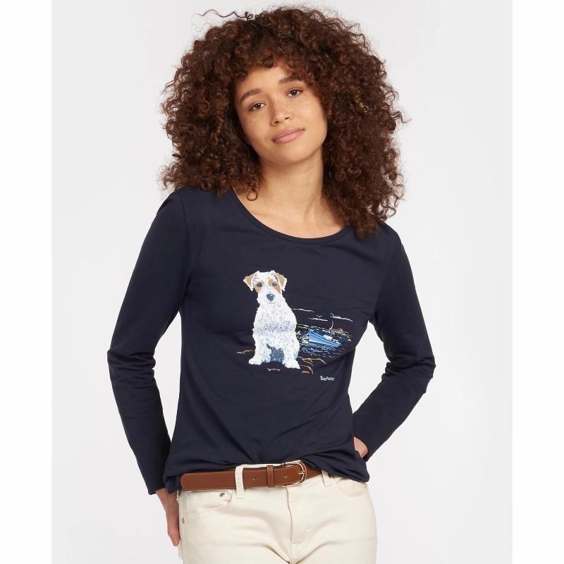 MustShop Sale Barbour Fareham Ladies Long Sleeve T-Shirt - Navy