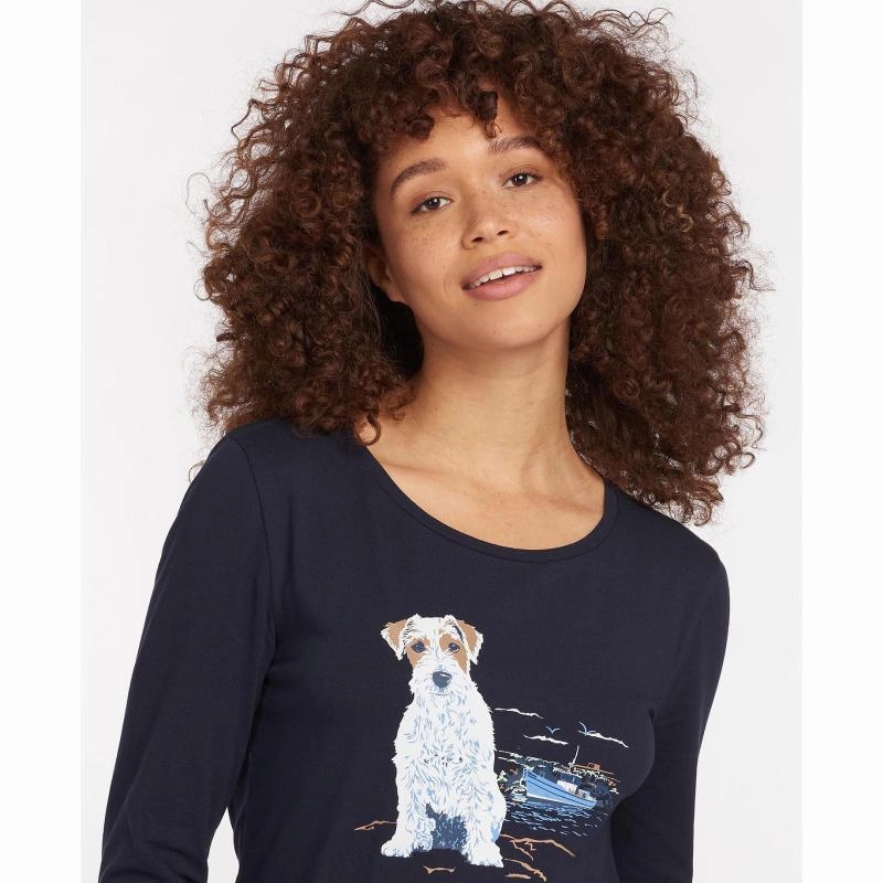 Shop Grab Savings Barbour Fareham Ladies Long Sleeve T-Shirt - Navy