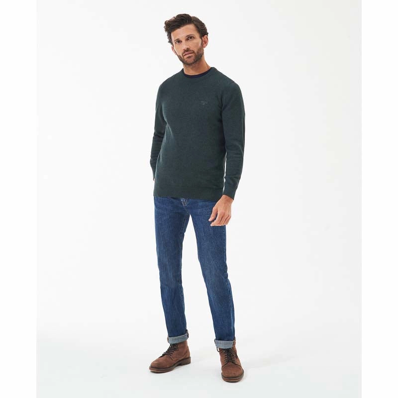 Barbour Pima Cotton Mens Crew Neck Jumper - Green Gables Dont Miss Todays Deal