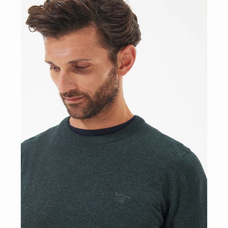 Todays Hot Pick Barbour Pima Cotton Mens Crew Neck Jumper - Green Gables