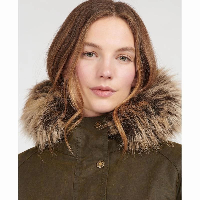 Flash Discount Today Todays Steal Barbour Hartwith Ladies Wax Parka Jacket - Olive/Classic
