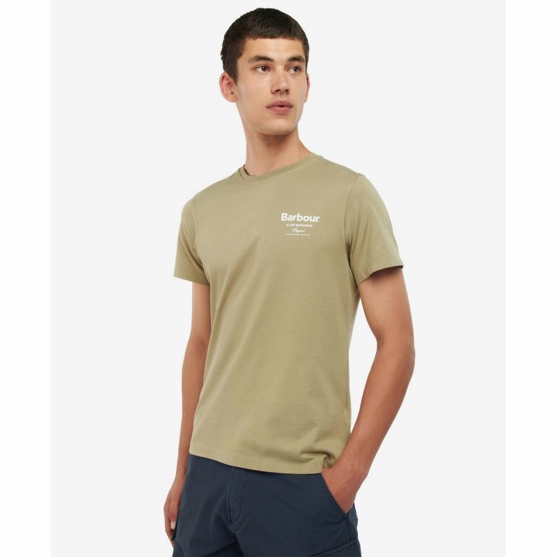 Barbour Satley Graphic Mens T-Shirt - Bleached Olive Special Steal Event Clearance Event