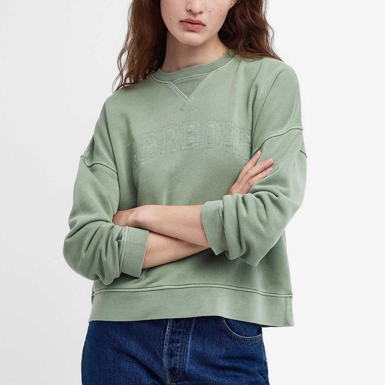 Barbour Womens Sandgate Crew Neck Sweatshirt Nephrite Green Wash Clearance Event Today