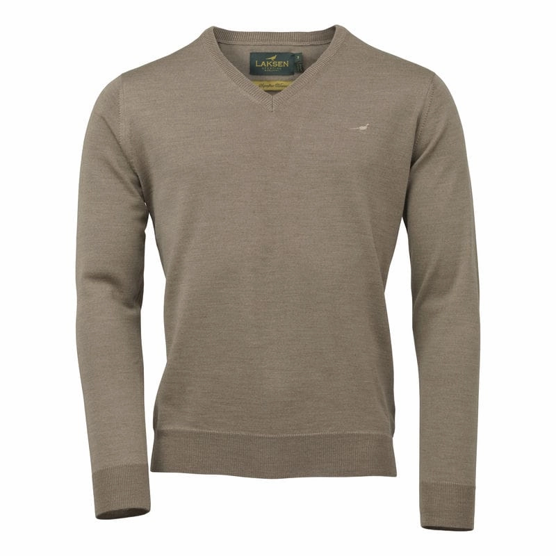 Save More Now Laksen Sussex V-Neck Merino Mens Jumper - Sand