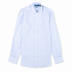 Limited Edition Offer Polo Ralph Lauren Custom Fit Striped Linen Shirt Cabana Blue White