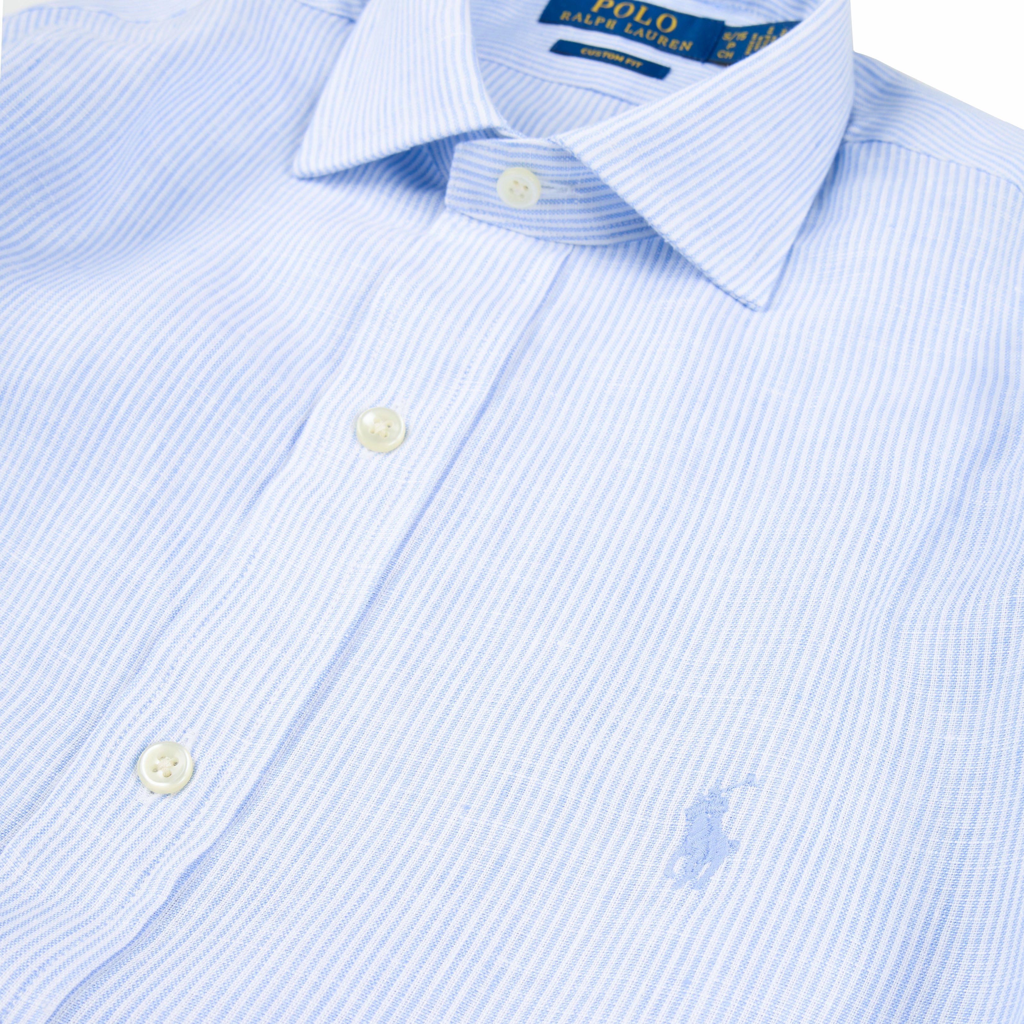 Polo Ralph Lauren Custom Fit Striped Linen Shirt Cabana Blue White Hot Pick Sale