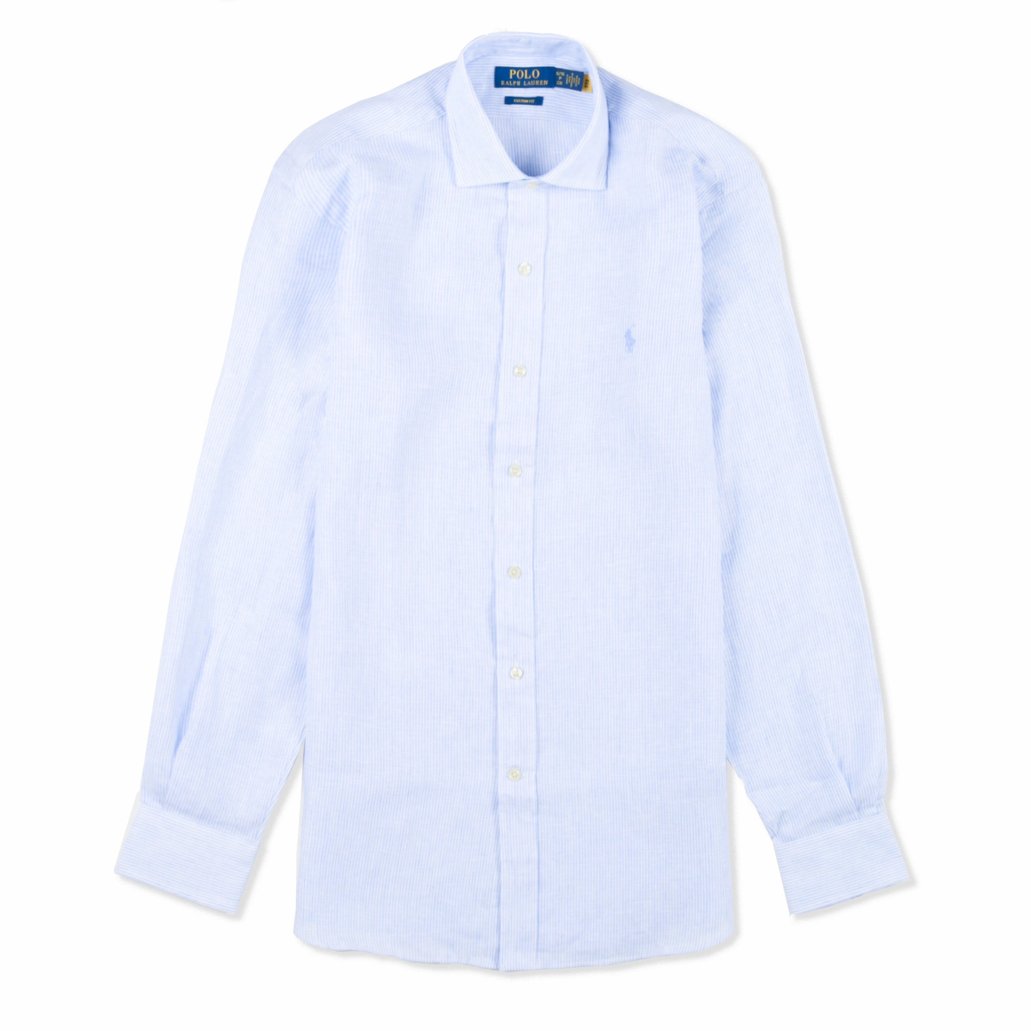 Limited Edition Offer Polo Ralph Lauren Custom Fit Striped Linen Shirt Cabana Blue White