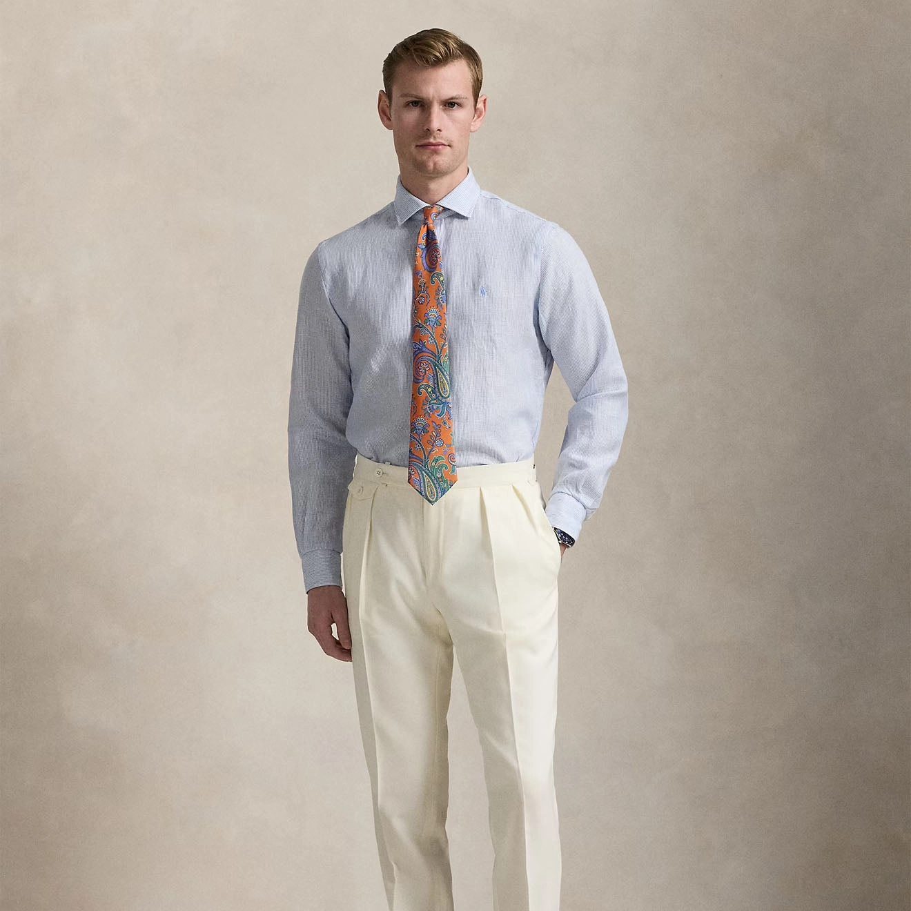 Hot Pick Online Mega Savings Now Polo Ralph Lauren Custom Fit Striped Linen Shirt Cabana Blue White