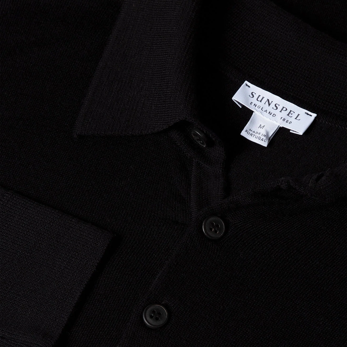 Sunspel Extra-Fine Merino Polo Shirt Black Exclusive Online Deal