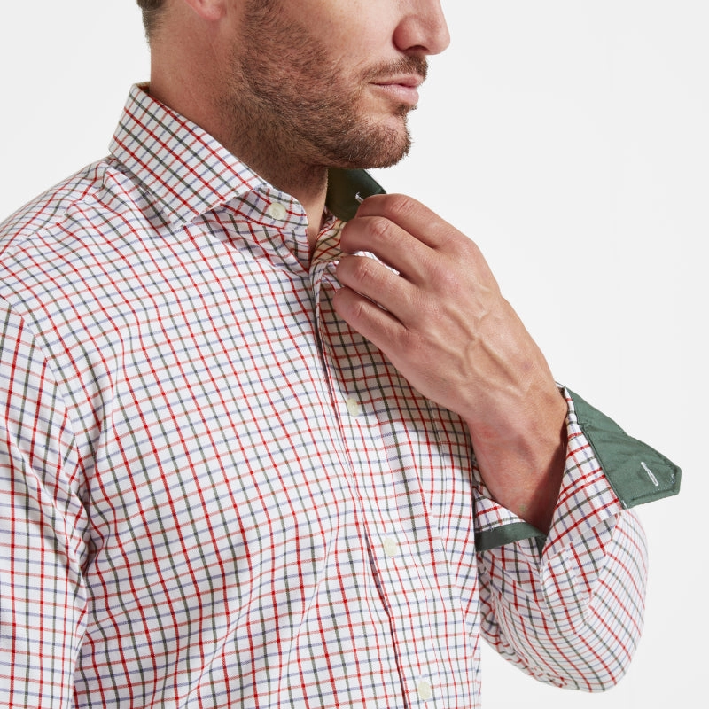 Schoffel Milton Tailored Fit Mens Shirt - Chilli/Loden Check Flash Deal Today