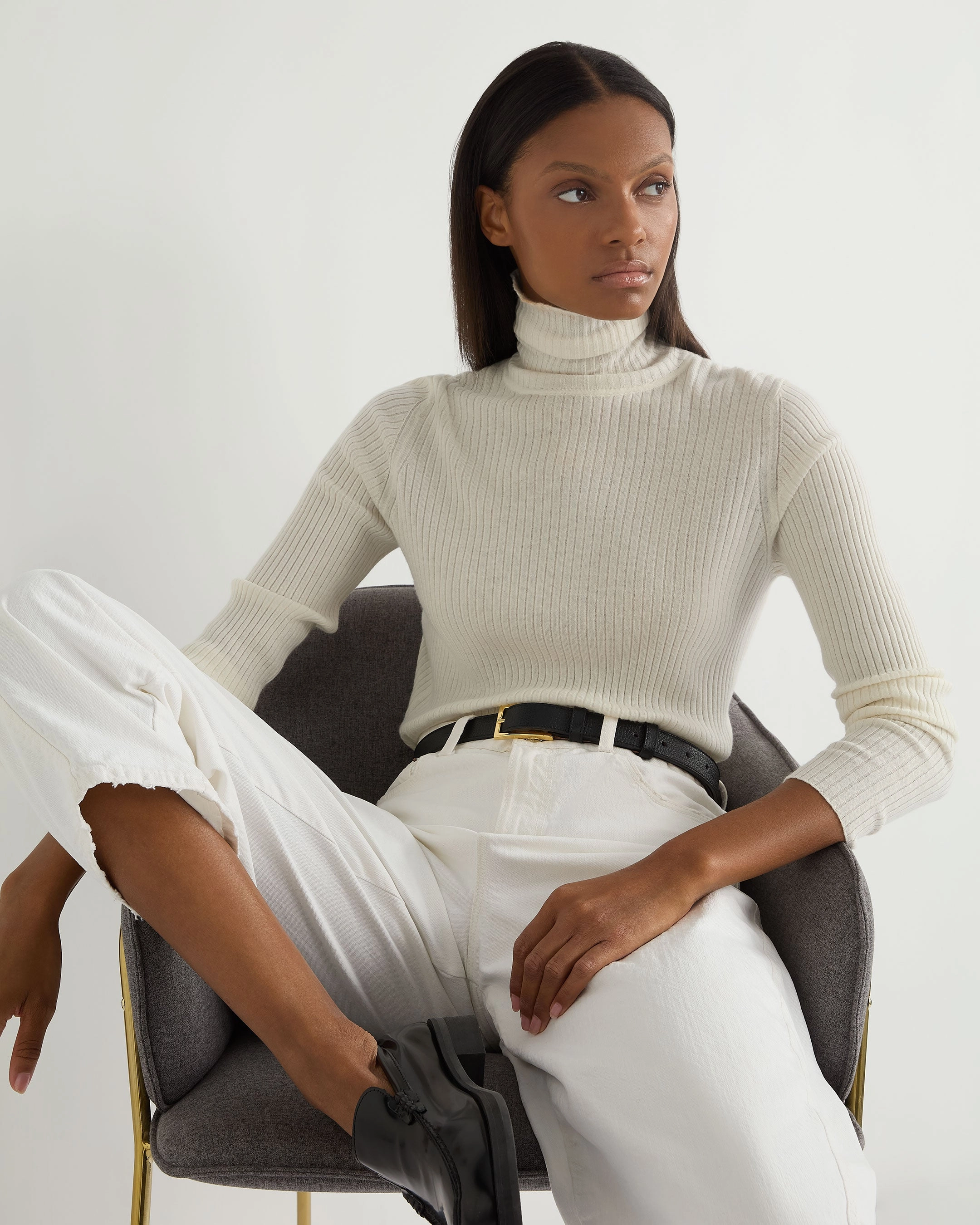 Best Deal Alert Women'S Superfine Cashmere Ribbed Roll Neck Jumper New Ivory White