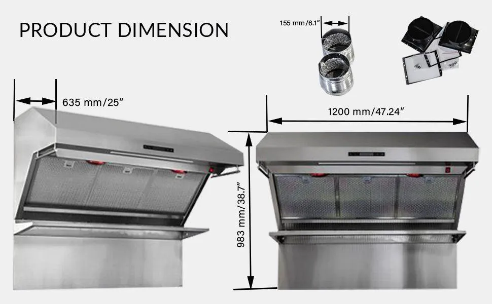 Forno FRHWM502948HB Savona - 48" Wall Mount Range Hood With Hybrid Filters & Back Splash
