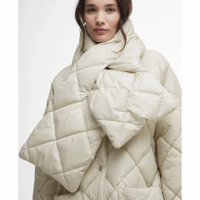 Barbour Brigitte Ladies Puffer Coat & Scarf - French Oak/Sky Dress Tartan Today Only Discount Alert Grab Save Today