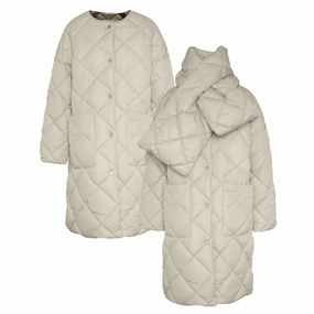 Trending Today Steal Barbour Brigitte Ladies Puffer Coat & Scarf - French Oak/Sky Dress Tartan