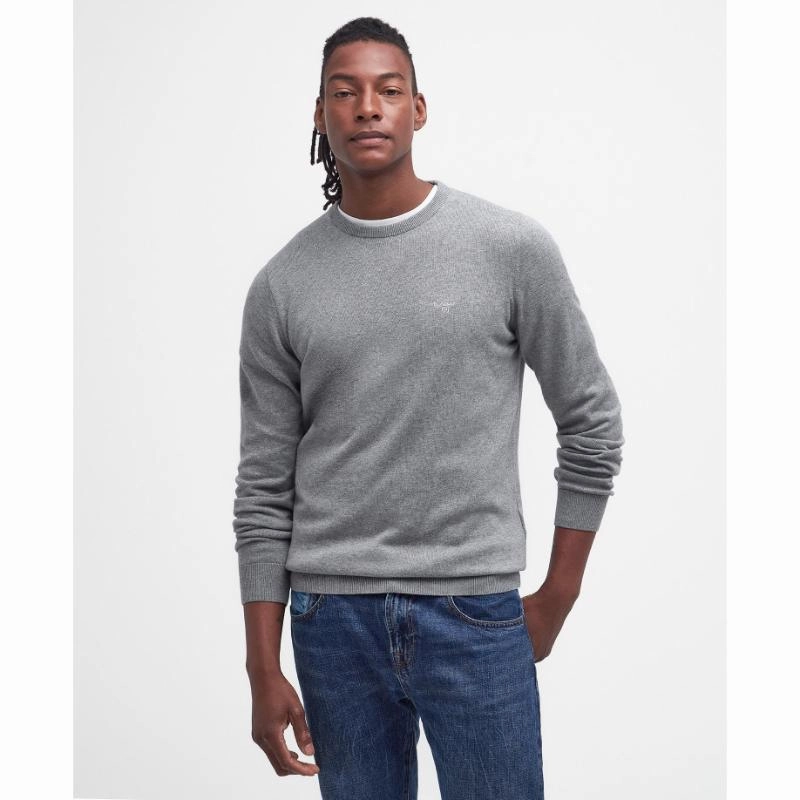 Barbour Pima Cotton Mens Crew Neck Jumper - Grey Daily Deal Frenzy