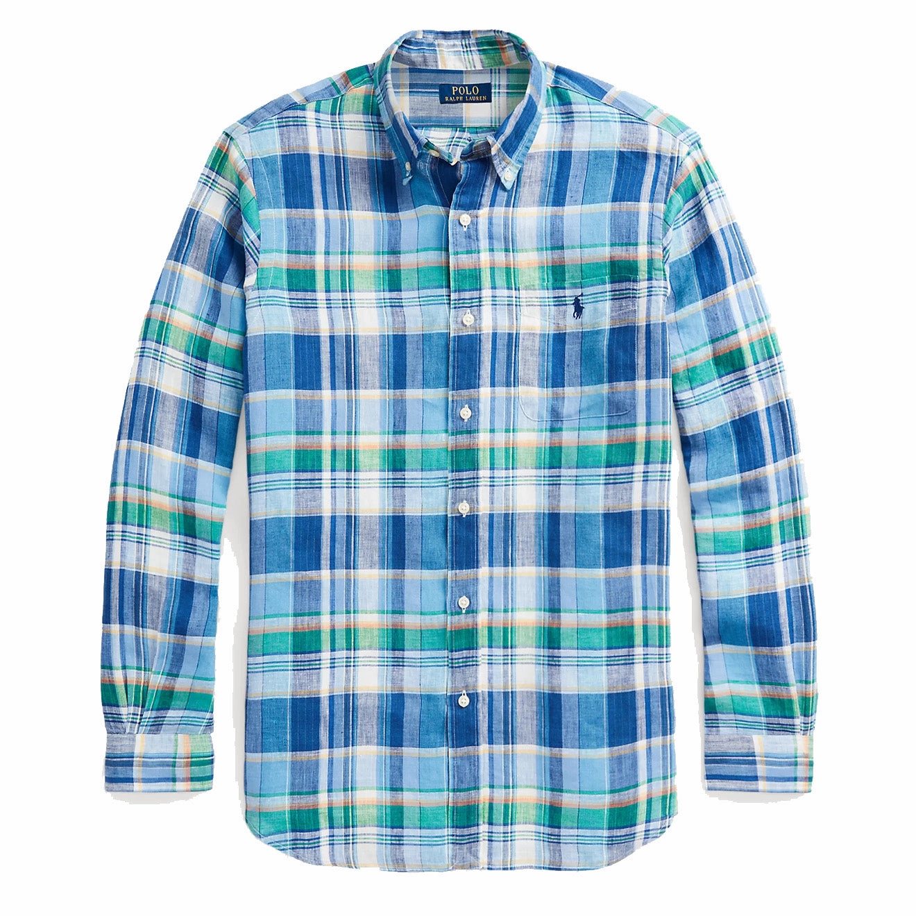 Polo Ralph Lauren Custom Fit Plaid Linen Shirt Blue/Green Multi Today Only Offer Exclusive Online Offer