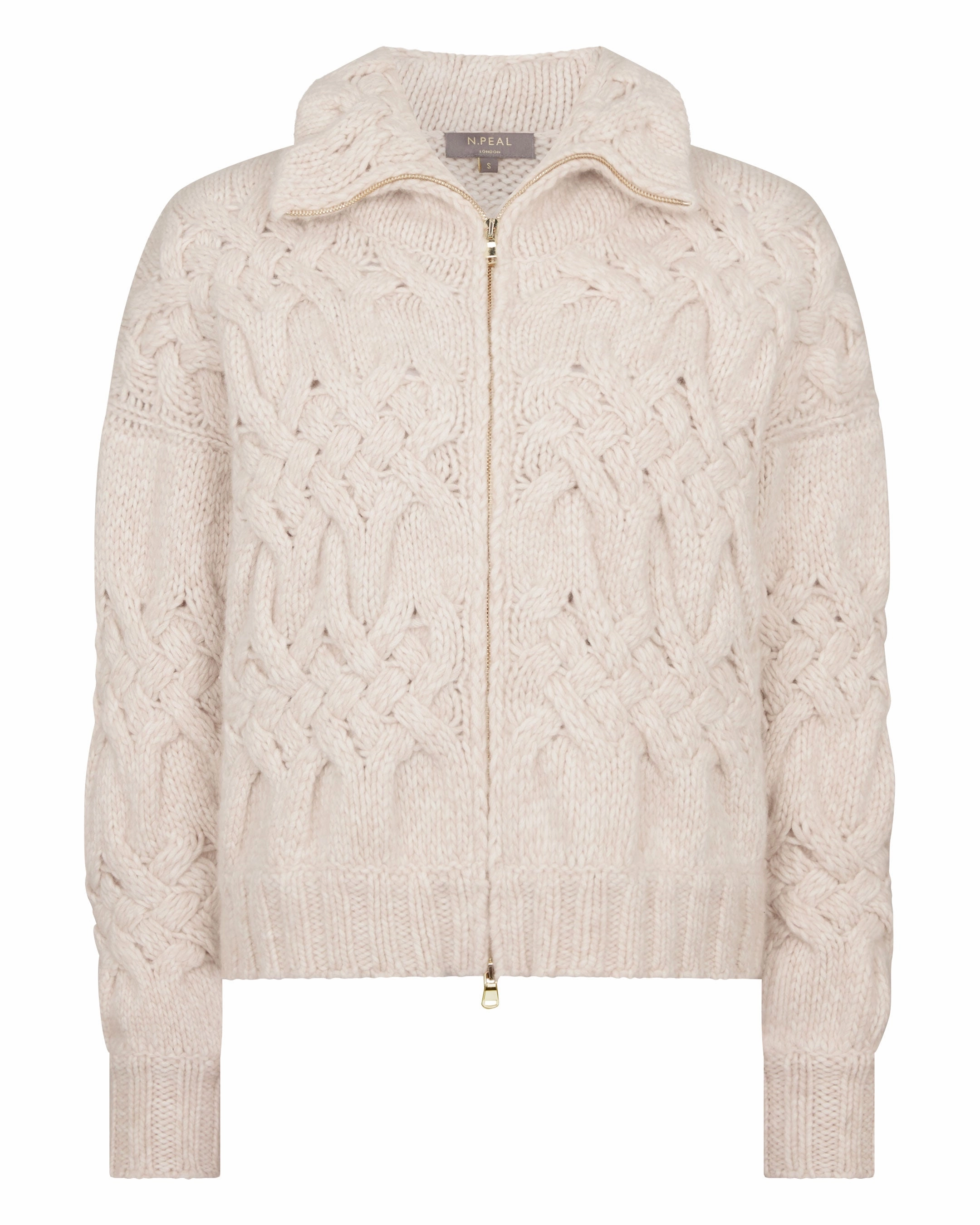 Women'S Hero Zip Cable Cashmere Jumper Ecru White Today Only Discount