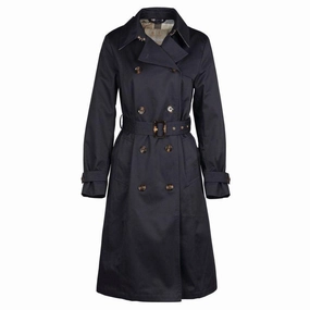 Save Today Only Barbour Greta Ladies Showerproof Trench - Midnight/Rosewood Tartan