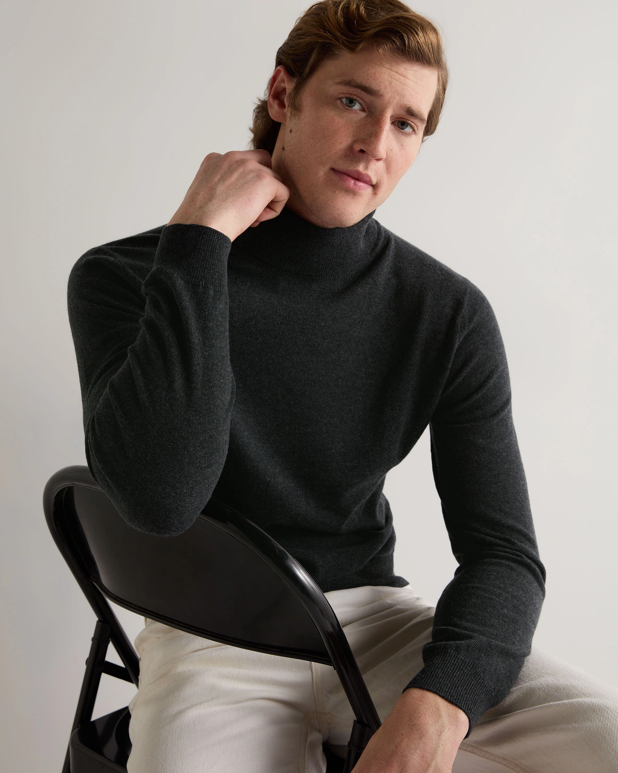 Big Sale Today Men'S Trafalgar Roll Neck Cashmere Jumper Dark Charcoal Grey