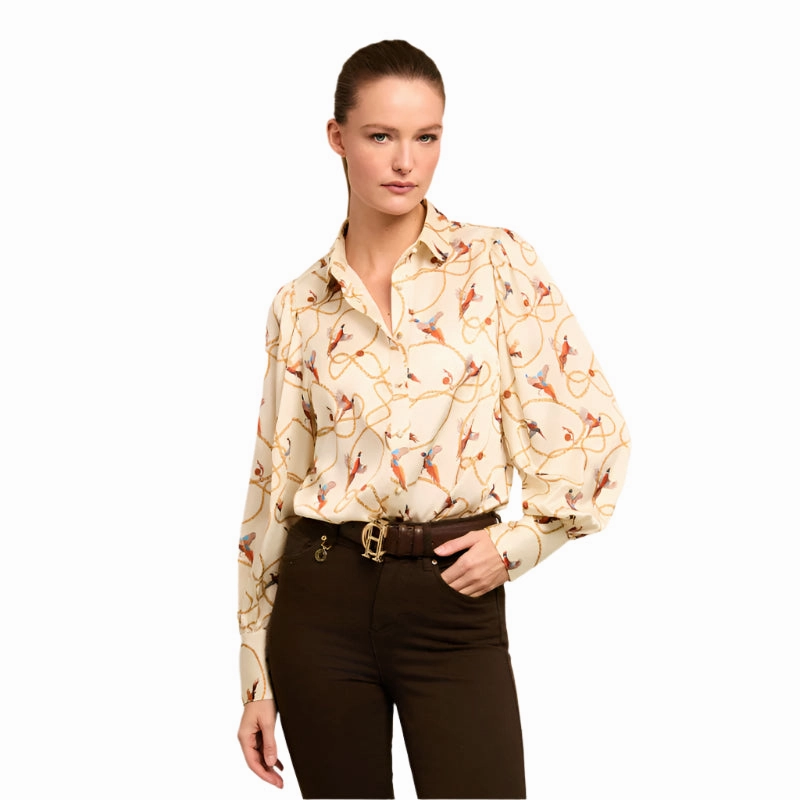 Clearance Event Mega Discount Event Holland Cooper Isla Ladies Satin Shirt - Off White Pheasant