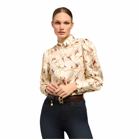 Last Chance Offer Holland Cooper Isla Ladies Satin Shirt - Off White Pheasant