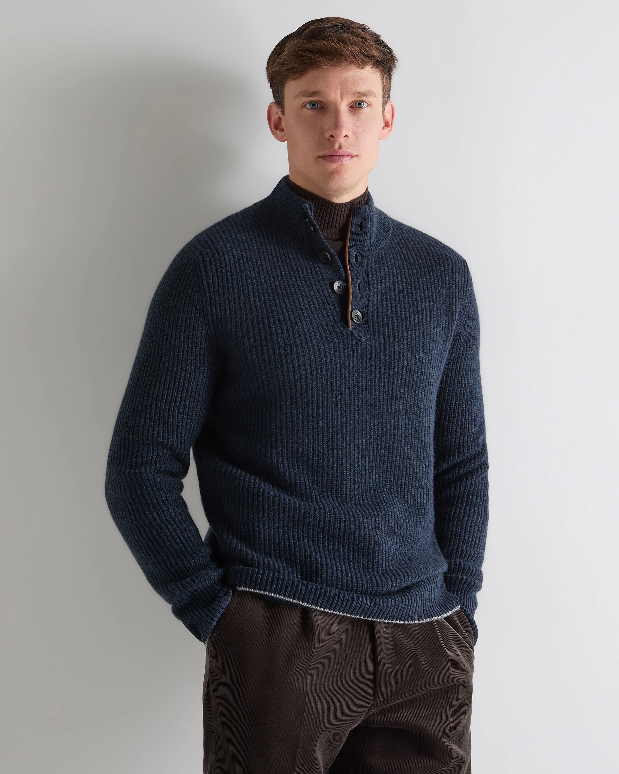Men'S Beauchamp Half Button Cashmere Jumper Indigo Blue EndofWeek Deals Weekend Sale Special