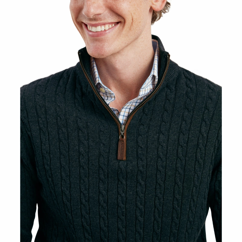Todays Mega Savings Schoffel Calton Cable Knit Cotton Cashmere 1/4 Zip Mens Jumper - Charcoal