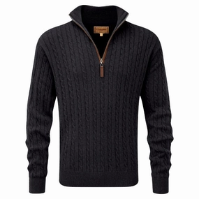 Best Seller Discount Big Price Drop Schoffel Calton Cable Knit Cotton Cashmere 1/4 Zip Mens Jumper - Charcoal