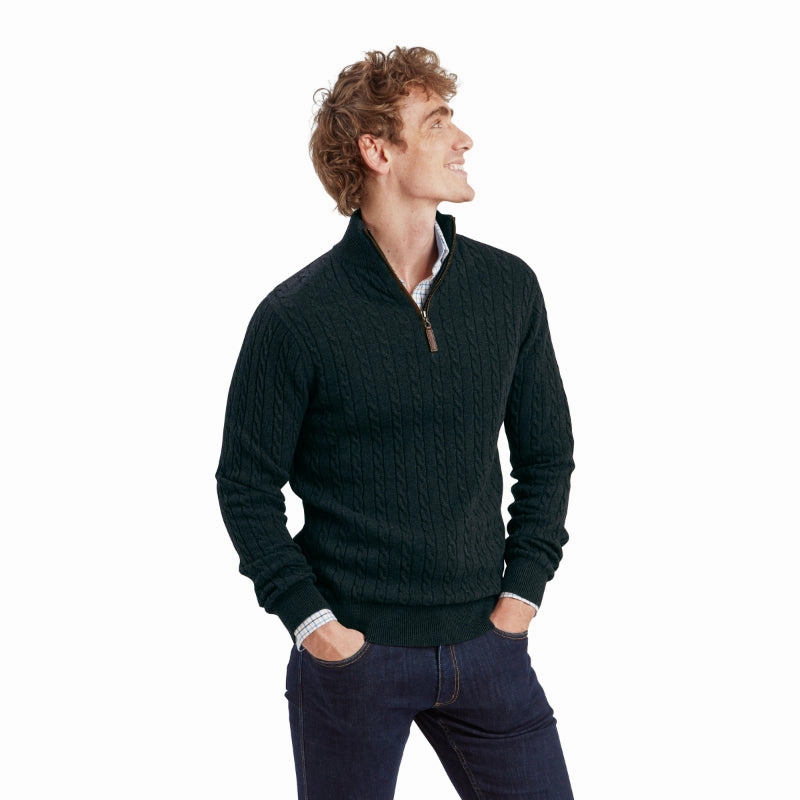 Schoffel Calton Cable Knit Cotton Cashmere 1/4 Zip Mens Jumper - Charcoal Shop Smart Save