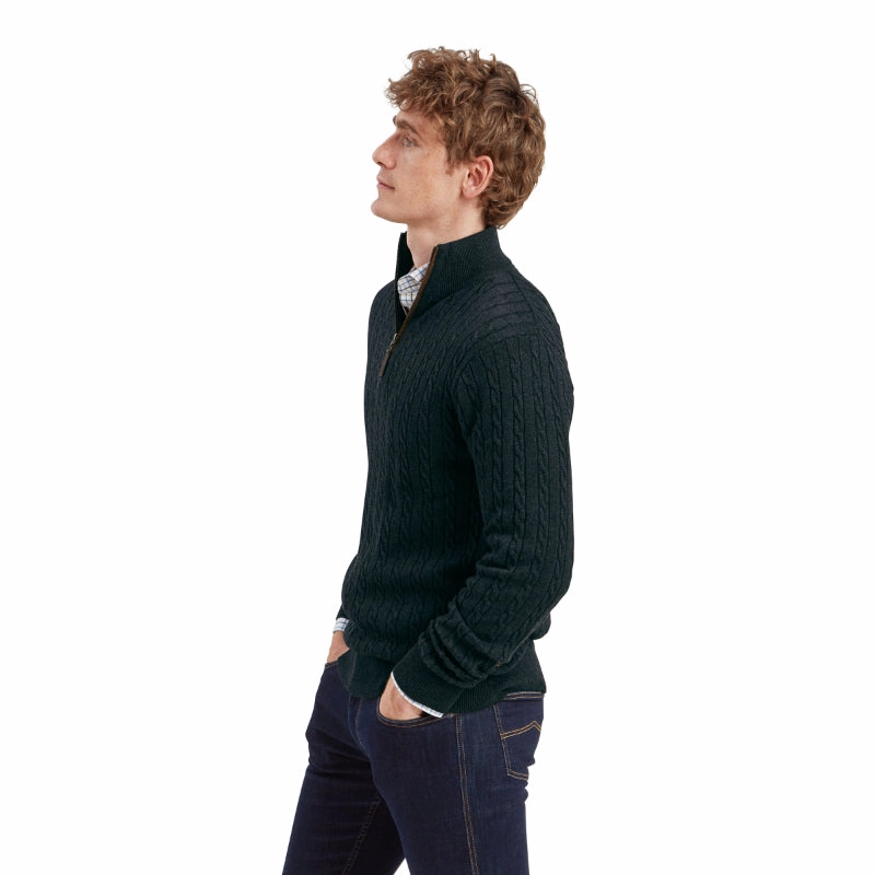 Schoffel Calton Cable Knit Cotton Cashmere 1/4 Zip Mens Jumper - Charcoal Best Price Online Flash Deal Today