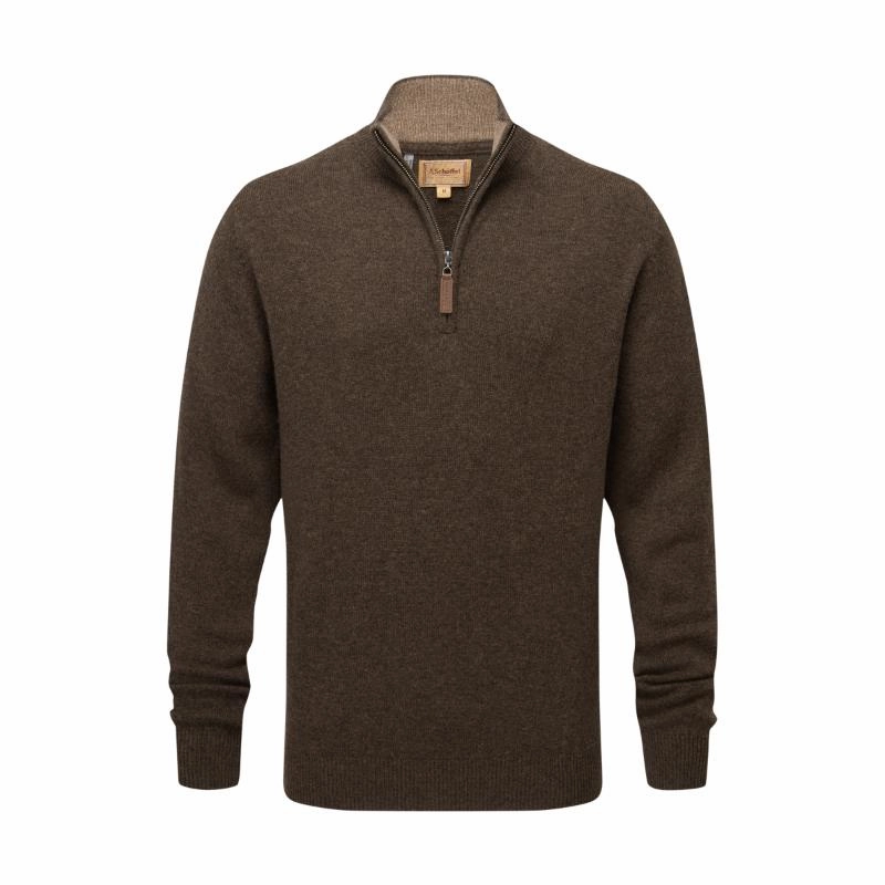 Limited Stock Offer Schoffel Lewis Lambswool 1/4 Zip Mens Jumper - Chocolate