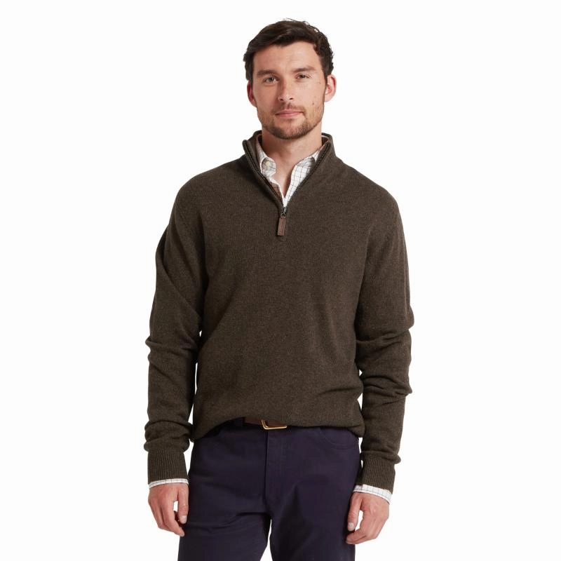 Schoffel Lewis Lambswool 1/4 Zip Mens Jumper - Chocolate Limited Time Offer