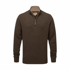 Limited Stock Offer Schoffel Lewis Lambswool 1/4 Zip Mens Jumper - Chocolate