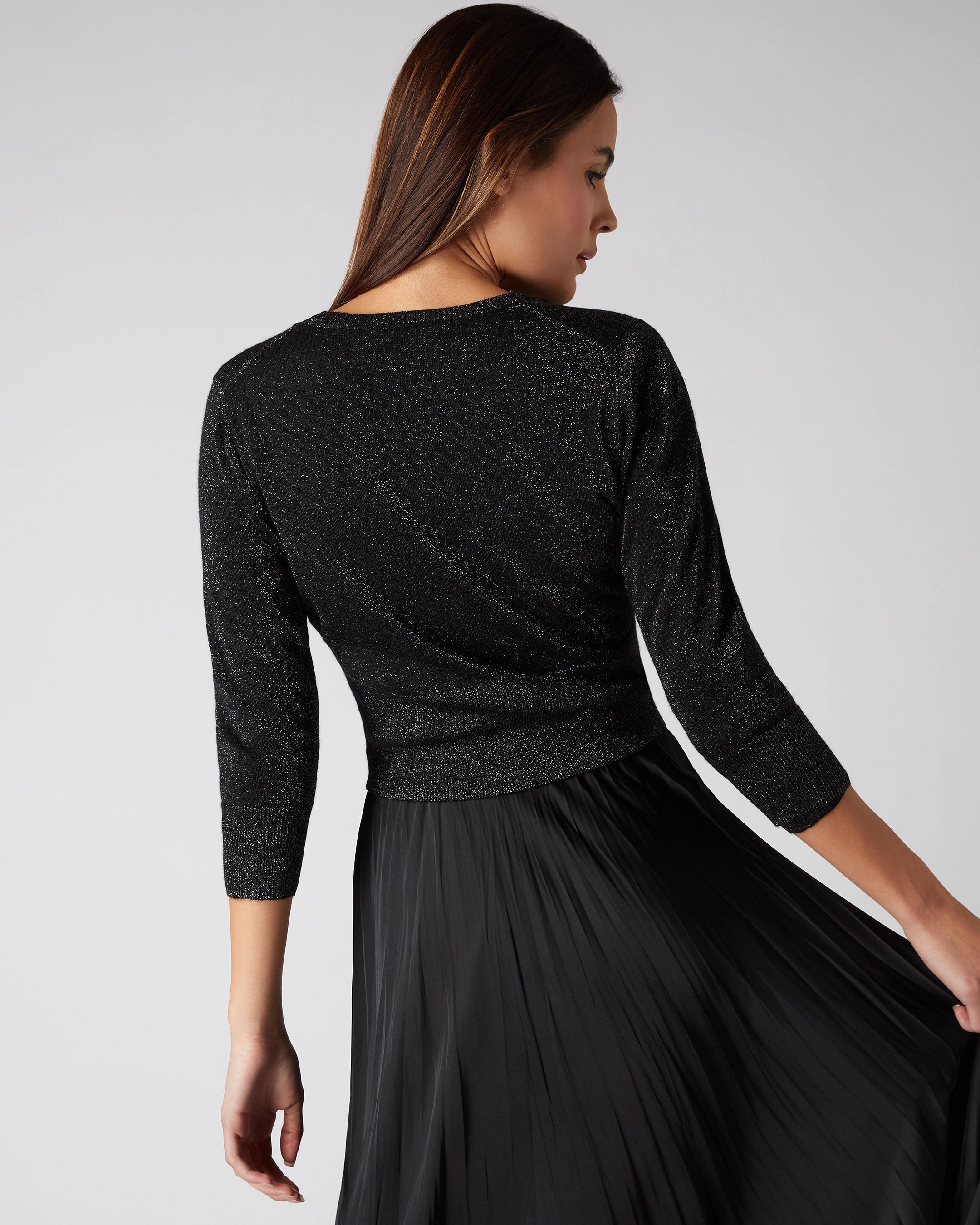 Hot Pick Sale Women'S Darcie Superfine Cashmere Cropped Cardigan With Lurex Black Sparkle