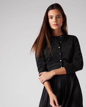 Instant Hot Deal Shop Smart Save Women'S Darcie Superfine Cashmere Cropped Cardigan With Lurex Black Sparkle