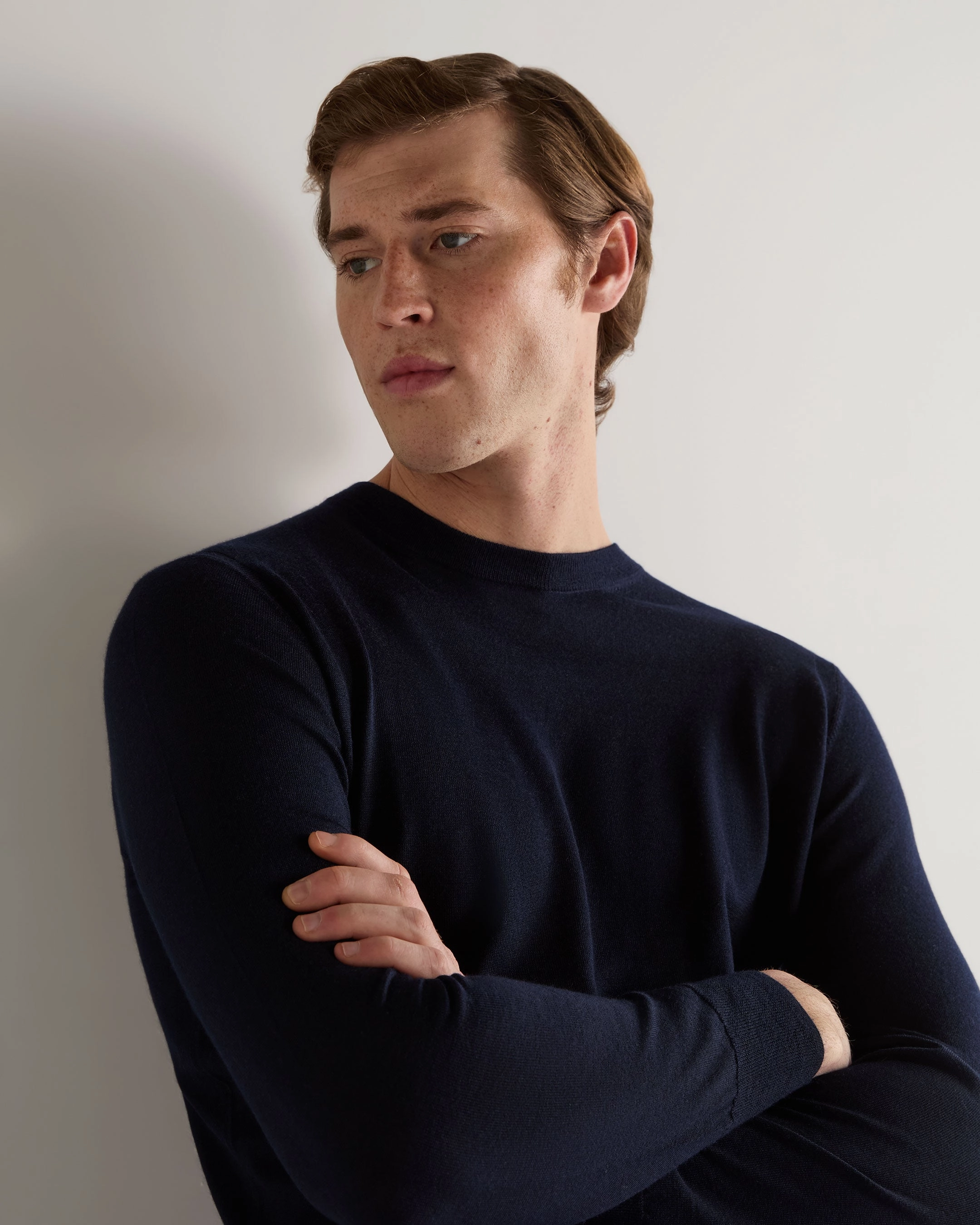 Men'S Covent Fine Gauge Cashmere Round Neck Jumper Navy Blue Special Price Today