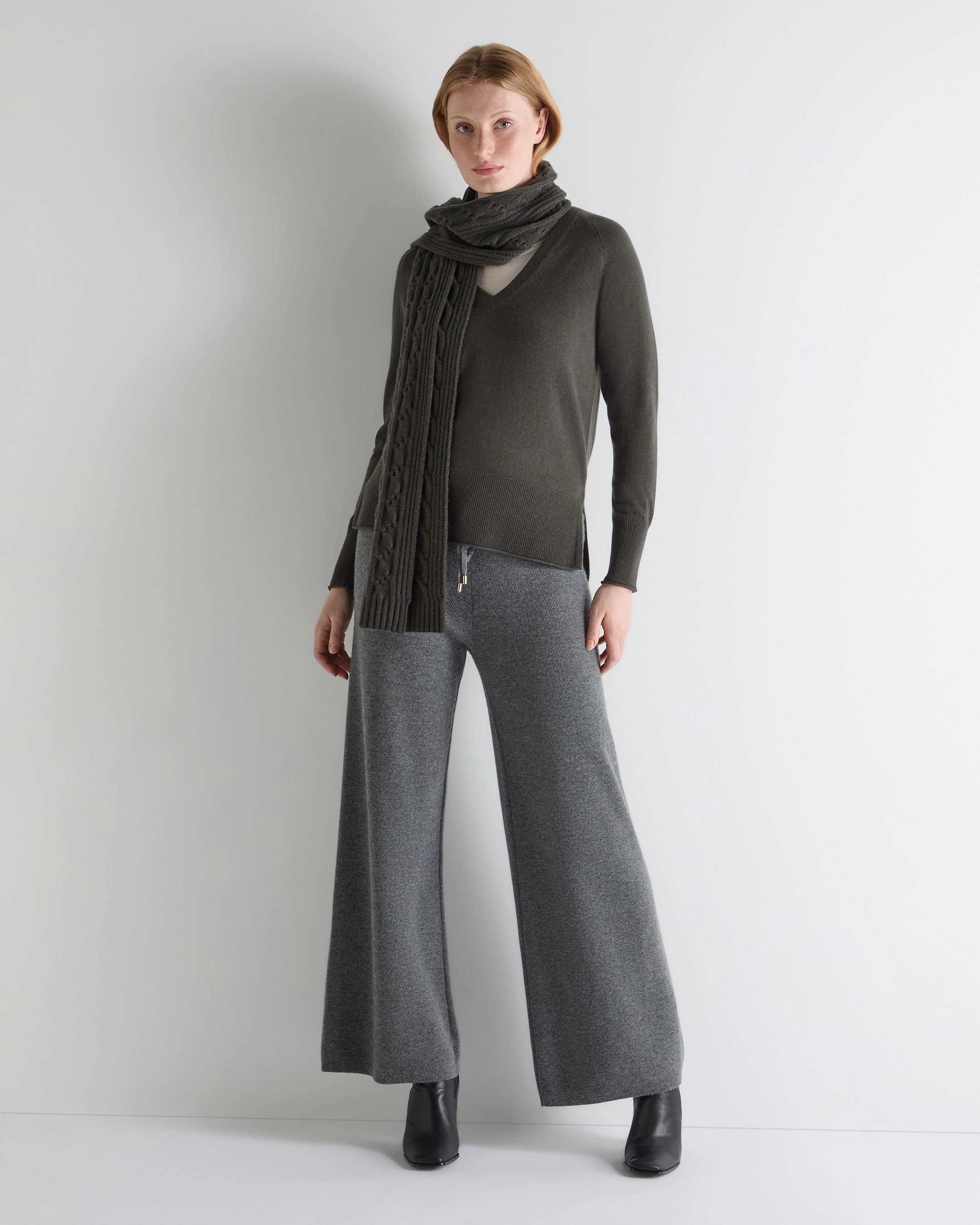 Women'S Relaxed V Neck Cashmere Jumper Arabica Khaki Green Save Big Today Shop the Savings