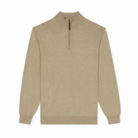 Today Only Discount Limited Time Offer R.M.Williams Ernest Cotton Cashmere 1/4 Zip Mens Sweater - Camel
