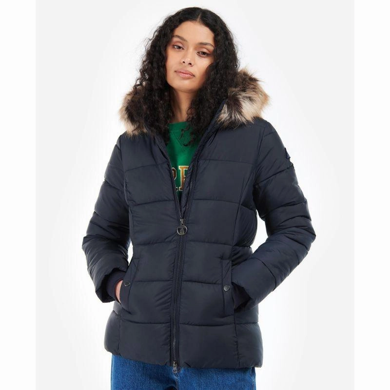 Barbour Midhurst Ladies Quilted Faux Fur Hood Jacket - Dark Navy Clearance Sale Now