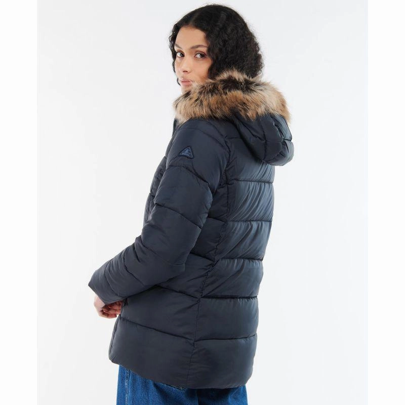 Online Exclusive Steal Limited Stock Offer Barbour Midhurst Ladies Quilted Faux Fur Hood Jacket - Dark Navy