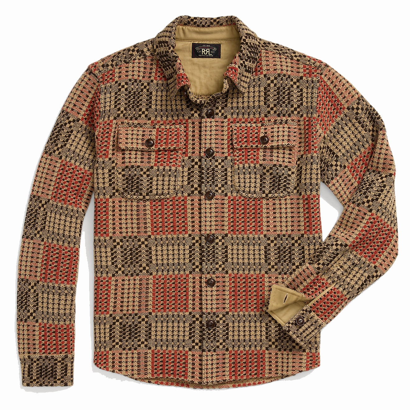 Shop Hot Deals Mega Online Discount Rrl By Ralph Lauren Wool Jacquard Overshirt Jumper Red/Black/Tan
