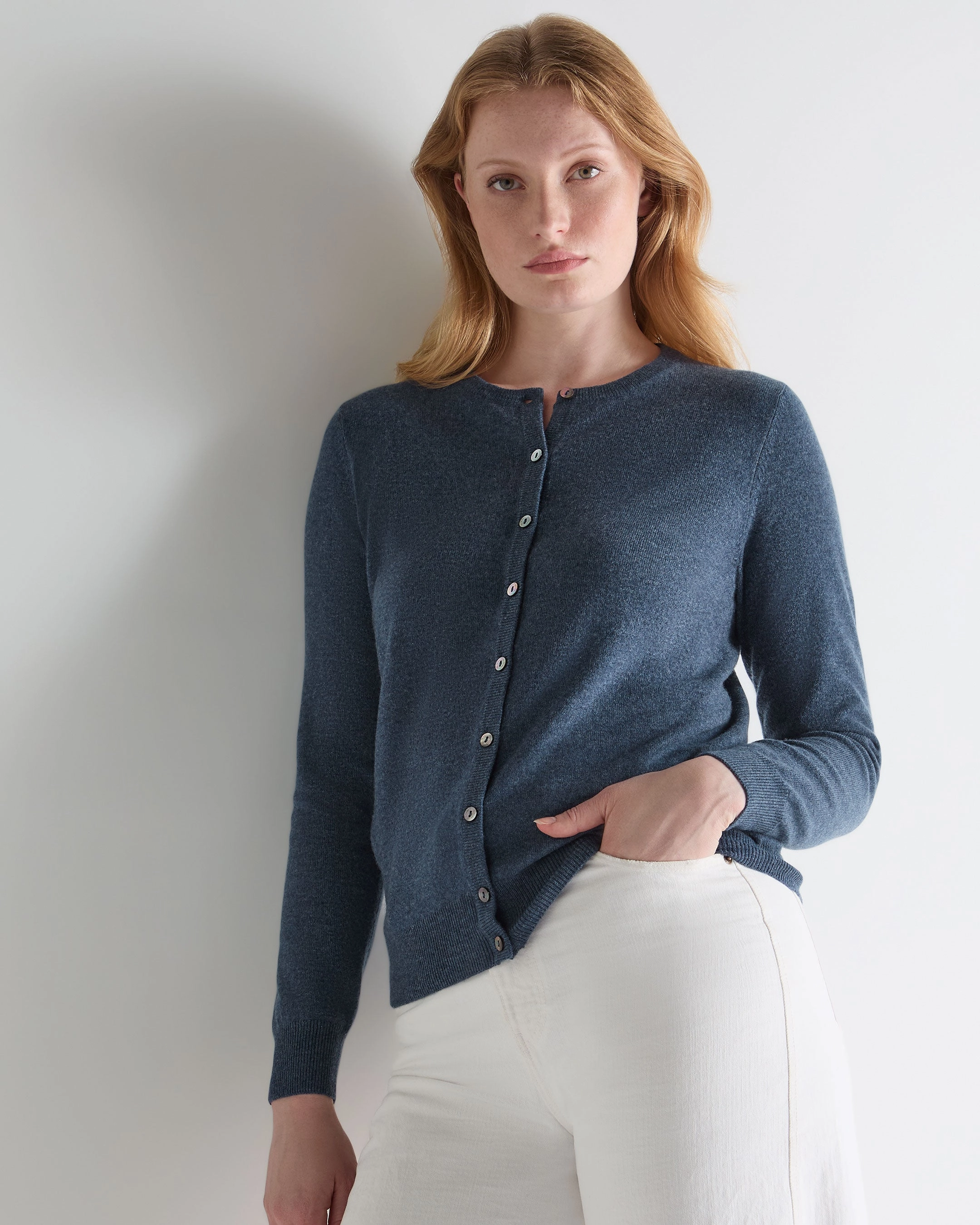 Women'S Olivia Round Neck Cashmere Cardigan Light Denim Blue Exclusive Savings Event Mega Online Discount