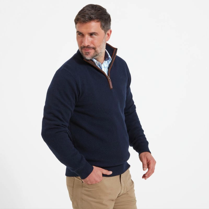 Limited Time Sale Dont Miss Out Schoffel Cotton Cashmere 1/4 Zip Mens Jumper - Navy